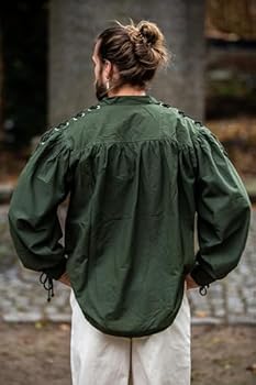 Leonardo Carbone® Middeleeuws overhemd Adrian - middeleeuwse kleding, middeleeuws hemd heren, LARP-kleding, festivaloutfit heren, carnavalskostuum, vrijetijdshemden met lange mouwen, groen, L