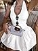 REORIA Womens Deep V Neck Backless Halter Mini Dress Sleeveless Flare Dress Casual Wedding Guest Dress White Small