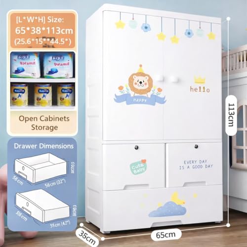 Image of 4- Door Plastic Wardrobe for Kids| Almirah and Wardrobe for Baby Clothes| Modular Storage Cabinet with Wheel Organizer for Cupboard Rack for Clothes /Shoes /Books /Toy (Lion)