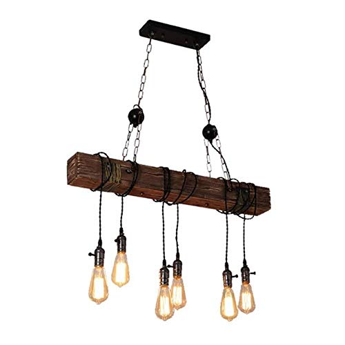 Éclairage pendentif en bois rétro E27 réglable pour cuisine et bar loft