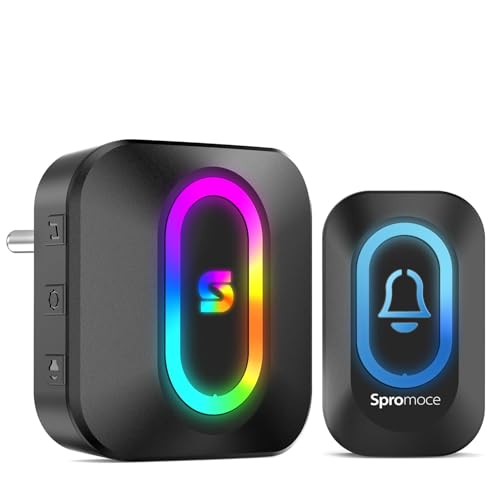 Spromoce Wireless Doorbell for Home, 1000FT Long Range Door Bell without Wire for Office, IP55 Waterproof Cordless Remote Calling Bell with 6 Vibrant Light Modes, 38 Ringtone