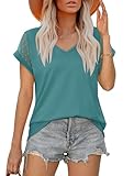 Aokosor Dressy Tops for Women Short Sleeve Cute Summer T-Shirts Loose Fitting Teal S