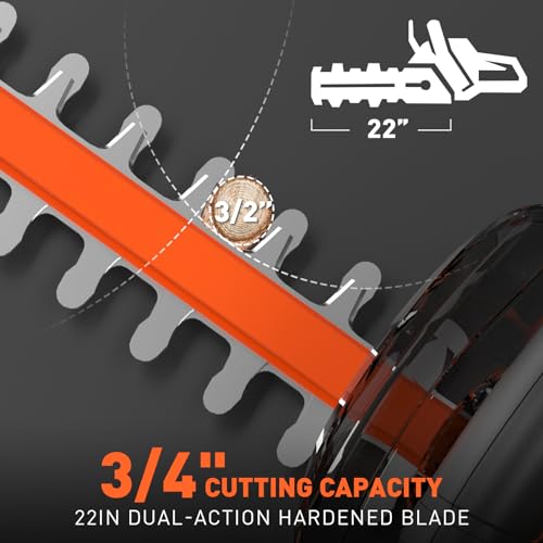 SOYUS Hedge Trimmer Cordless, 20V Electric Hedge Trimmers with 22 Inch Dual Action Blades and 3/4\" Cutting Capacity, 2.0Ah Battery and Fast Charger Included