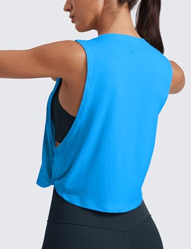 Image of CRZ YOGA Pima Cotton Dropped Armhole Tank | Workout, Naturally Soft, Loose Fit, Crop, Crewneck, Knotted Sides, Sleeveless Tops for Women