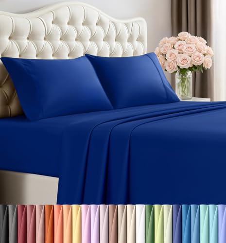 Image of Utopia Bedding King Size Sheet Set - 4 Piece Bed Sheets, Soft and Breathable Microfiber, Includes 1 Fitted Sheet, 1 Flat Sheet and 2 Pillowcases - Oeko Tex (Royal Blue)