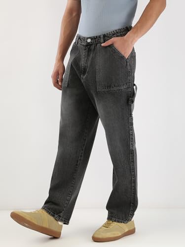 Image of Urbano Fashion Men's Loose Baggy Fit Cargo Carpenter Jeans with 6 Pockets Non-Stretchable