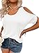 Aoysky Women Cold Shoulder Tops Summer Short Sleeve Shirt Scoop Neck Tee Casual Loose Fitting Solid Color Tunic Top White