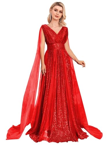 Sequin Prom Dresses with Cape Ball Gowns Tulle V Neck Formal Evening Dresses Sparkly Wedding Party Dress3