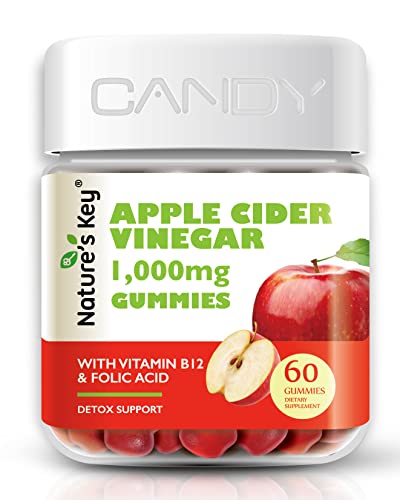 Nature's Key Apple Cider Vinegar Gummies - for Detox and Cleanse Support , Vegan ACV Gummies with Folic Acid Vitamin B6 B12 Beetroot Pomegranate, 60 Count