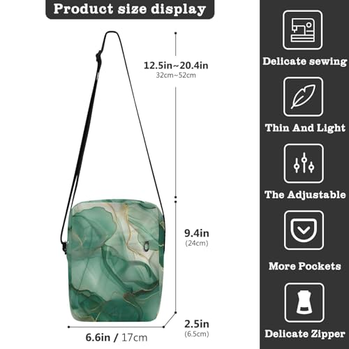 Crossbody Bag Green Gold Marble Messenger Bag for Women Men Purse Shoulder Bag Satchel Bag with Adjustable Strap 214B41073