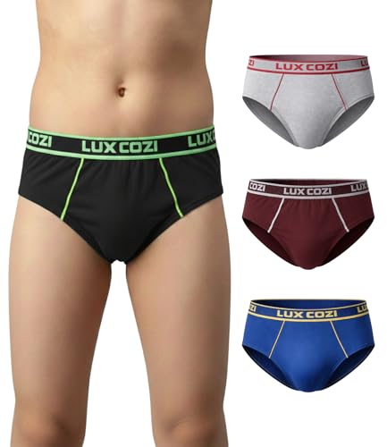 Image of Lux Cozi Boy's Super Combed Cotton Outer Elastic Solid Brief with Ultra Soft Waistband | Colors May Vary | Pack of 4