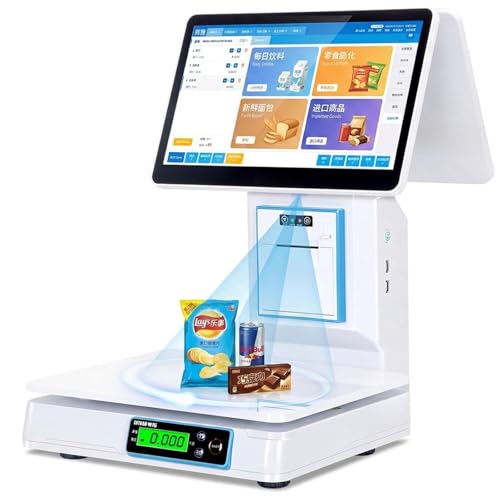 WEIMILOR Balanza de Venta Inteligente con IA: Reconocimiento Automático de Frutas y Verduras, Terminal TPV Táctil, Impresora de Tickets Integrada para Supermercados y Mercados