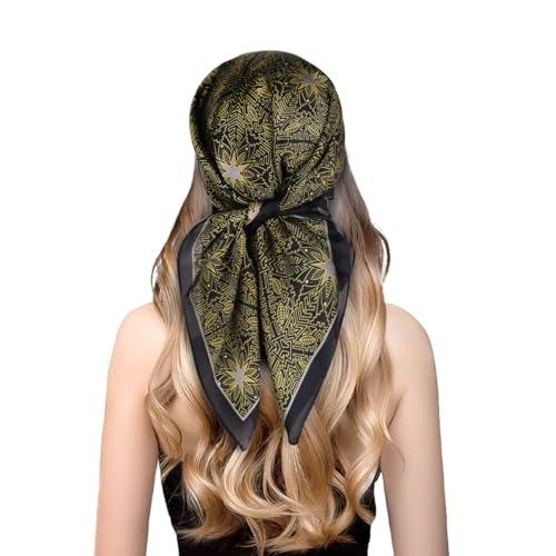 EXTREE Fashion Silky Satin Headscarf for Women Girls: Exquisite Pattern Lightweight Silk Graceful Scarfs 27.5 x 27.5 inches A Graffiti Red Flower Pink