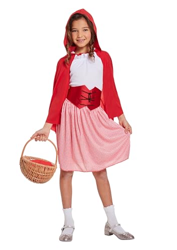 HENBRANDT Childrens Red Riding Hood Costume - Fairytale Character Dress Up Outfit for Girls Halloween Party Book Week Fancy Dress Medium 7-9 Years