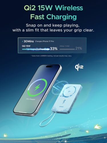 Image of UGREEN x Honkai: Star Rail Edition MagFlow Air Magnetic Power Bank, Qi2 15W Wireless, 30W USB-C Fast Charging, 10000mAh Slim Portable Charger with Built-in Cable for iPhone 17 /16 /15
