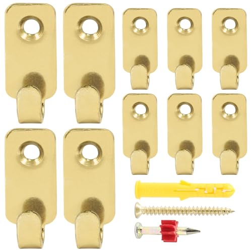 Image of Zorfeter 10 Pcs Wall Mount J Hooks for Hanging, 304 Stainless Steel Heavy Duty Hanger for Mirror Picture Frames Wire Key Bag, Gold