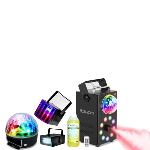 Générique Pack Lumières IBIZA LIGHT - Ensemble Jeux Lumières Stroboscope Astro Derby - Machine Fumée LEDS RGB FOGGY-ASTRO Soirée Cadeau Fête