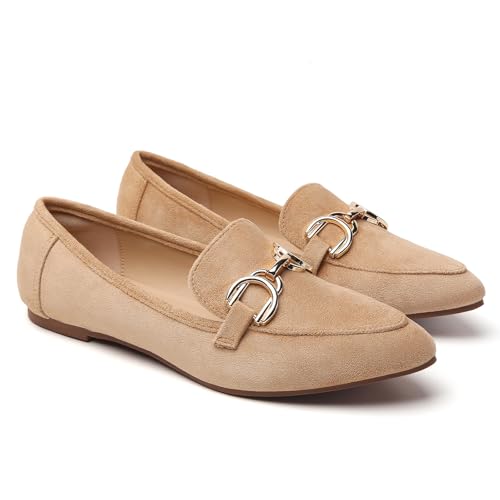 Image of Tilocow Metal Chain Loafers Flats for Women Pointed Toe Slip on Flats Dressy Casual Comfortable Work Business Shoes