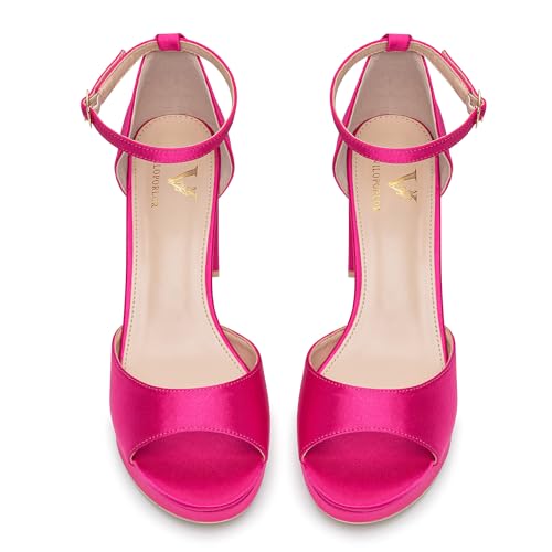 Image of High Heels Chunky Platform Heels for Women Ankle Strap Comfy Open Toe Block Heeled Sandals Party Prom Wedding Dress Pumps