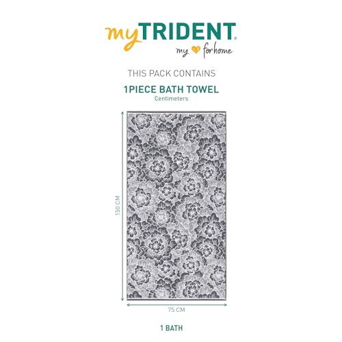 Image of MYTRIDENT Towels for Bath, Floral Collection, 100% Cotton Towel, 1 Pc Bath Towel (75 cm x 150 cm) - Grey