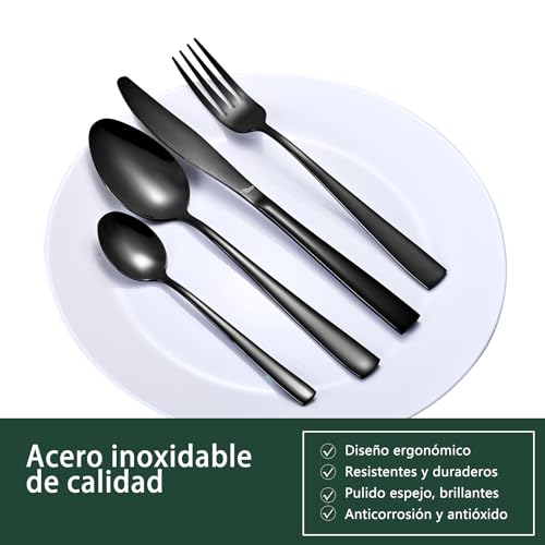 Image of Otto Koning Cutlery Set 32 Pieces - Black Cutlery Set Made of High-Quality Stainless Steel, Modern Cutlery Sets for 8 People, Dishwasher Safe, Mirror Polished, Durable, Elegant Design