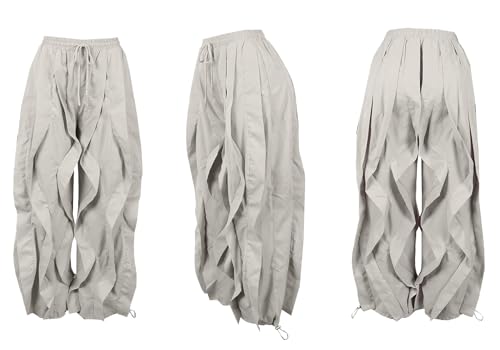Image of Lucuna Women Balloon Pants Ruffle Fringe Drawstring High Waist Wide Leg Baggy Joggers Parachute Pants