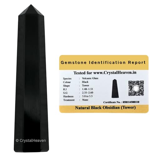 Image of Crystal Heaven Certified Black Obsidian Crystal Tower Obelisk Point for Chakra, Healing and Balancing - AAA Grade Original Certified Gemstone Agate for Reiki Meditation Yoga Spiritual (3-4 Inches)