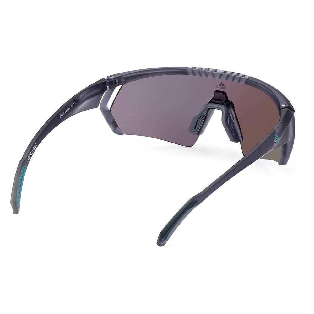 adidas Sport SP0063 Occhiali da Sole Uomo, Occhiali da Sole Sportivi Sottili e Leggeri, Forma Lente Maschera, Lenti Verde Specchiato, Grigio