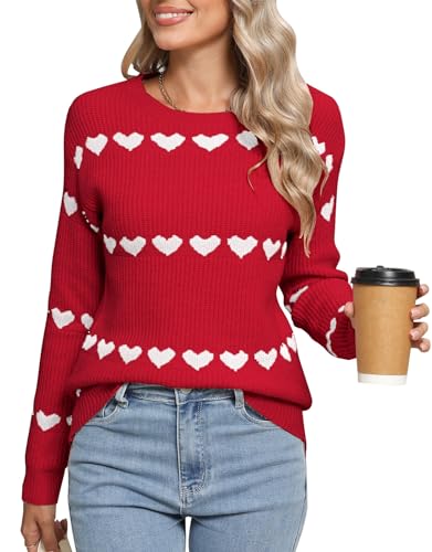 Image of Women's Pullover Sweaters Cute Multi-Hearts Knitted Casual Sweater