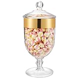 Hacaroa 76 Oz Large Plastic Apothecary Jar with Airtight Lid, Acrylic Candy Cookie Jar for Candy Buffet, Decorative Footed Wedding Container Bathroom Canister for Bath Salt, Vanity, Party, Gold Trim
