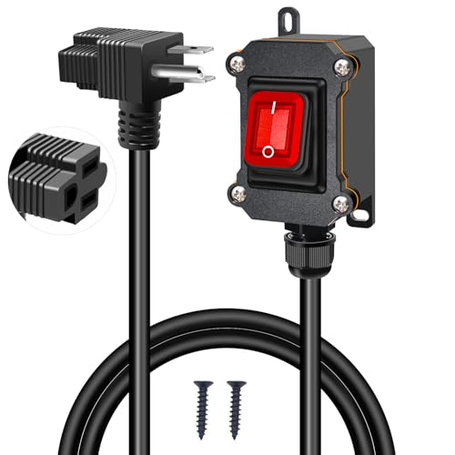 weideer Extension Cord with Switch On/Off,IP67 Waterproof Inline Cord Switch with 4FT 18AWG Cable Piggyback Plug(3-Pronged),Red LED AC/DC 20A-125V 16A-250V Power Switch by weideer - Used condition - US$15.19