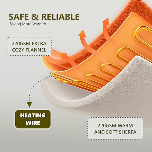 Heat Blanket 50”x60” Throw,Soft Flannel & Sherpa Reversible Electric Blanket with 10 Heat Settings,12 Timer Setting and 3 Hours Auto-Shut Off,ETL Certified Machine Washable,Dark Brown
