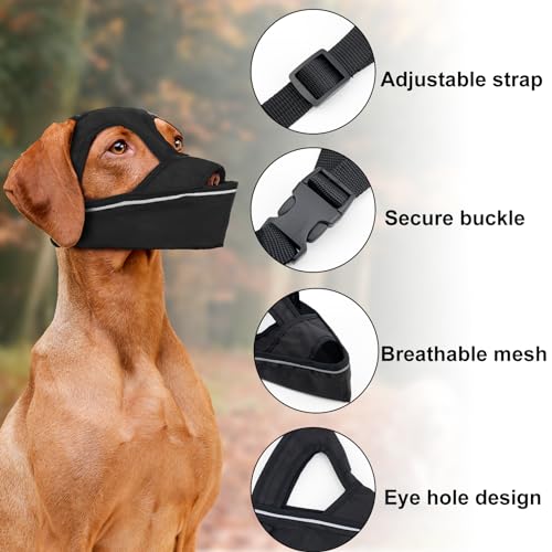 PLYFOU Dog Muzzle, Mesh Soft Muzzle for Large Medium Dogs with Front Opening Design, Dog Mouth Cover to Prevent Biting, Licking, Chewing, Scavenging, Breathable Pet Muzzle (Black, M) - Thumbnail 7