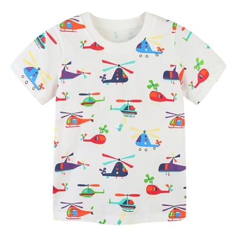 Ysoea Toddler Boys Excavator Plane Helicopter T-Shirts Graphic Short Sleeve Tee Shirts Cotton Kint Tshirts for Kids Boys Cover