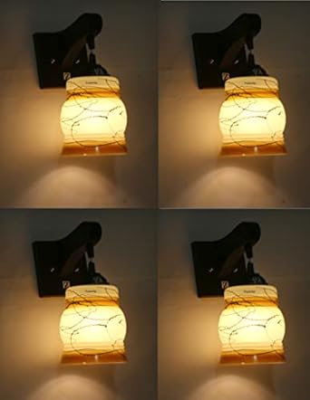 ONECYA ROYAL FANCY Round Wooden Wall Light/Wall Hanging Lamp for Bedroom, Pendant Light Indoor and Outdoor Electric (Pack of 4) Downcya0116