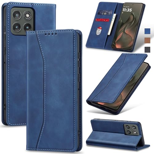 Image of Jasonyu Flip Wallet Case for Motorola Edge (2025) /60 /60 Pro /Fusion,Blue