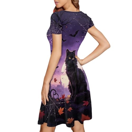 Image of HUGS IDEA Womens Puffy Swing Midi Dress Round Neck Short Sleeve Party A-Line Dresses