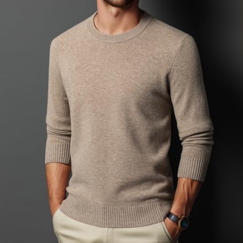 Men's Crewneck Sweater 100% Wool Solid Color Casual Warm Knitted Sweater3