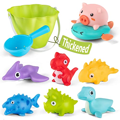 Oriate Spritzendes Dinosaurier Badespielzeug mit aufziehbarem Schwein und Eimer und Löffel, 8-teiliges Strandspielzeug, Badespielzeug für Kleinkinder, Badewannen Dino Spritzer für Kinder 661-1 Cover