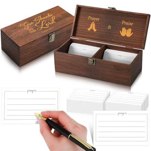 Yuntau Wood Prayer Box with 100 Pcs Prayer Cards Christmas Wooden Keepsake Box Set Gift Christian Religious Gratitude to God for Women Christmas Christian Baptismal First Communion Gift