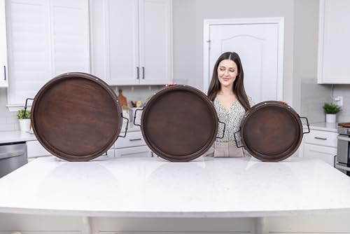 20" Extra Large Round Ottoman Tray, Heavy Duty Mango Wood, for Serving Tea, Breakfast in Bed, Living Room Large Coffee Table Tray Rustic with Farmhouse Style, Decorative Handles and Accent Strap by A Sight Beyond - Image 7