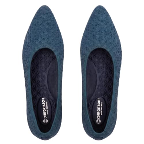 Frank Mully Womens Pointed Toe Flats Knit Dress Shoes Comfort Women Shoes Slip On Shoes for Woman Classic Softable Shoes Low Wedge