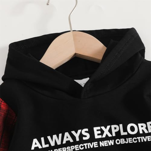 Image of OLMRJKD Toddler Baby Boy Clothes Plaid Long Sleeve Hoodie Sweatshirt + Pants 2pcs Boys Outfit Set
