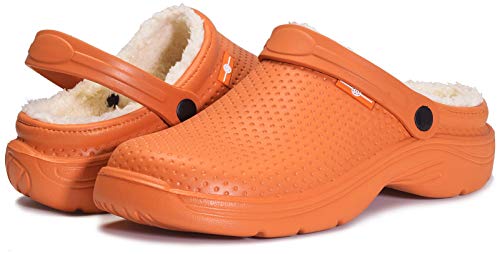 Mens Womens Fur Lined Clogs Waterproof Winter Warm Home Slippers Garden Shoes Lightweight Indoor Shoes Outdoor Mules Orange 7/6 Us, 38 Eu #TOP6