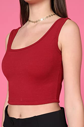 Image of TOPLOT Women's Solid Ribbed Round Neck Sleeveless Slim Fit Tank Top (5069)