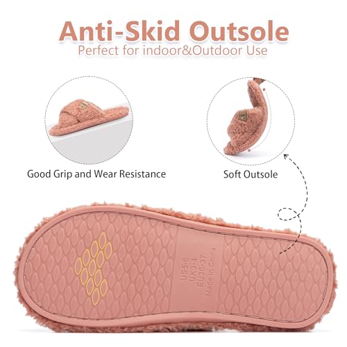 Image of GOEWY Fuzzy Open Toe Slippers for Women Cozy Memory Foam House Shoes Indoor | Cute Cross Band,Soft Faux Fur,Anti-slip Sole Outdoor,Machine-washable,Lightweight,Slip on Gifts for Women,Mom and Bridesmaid