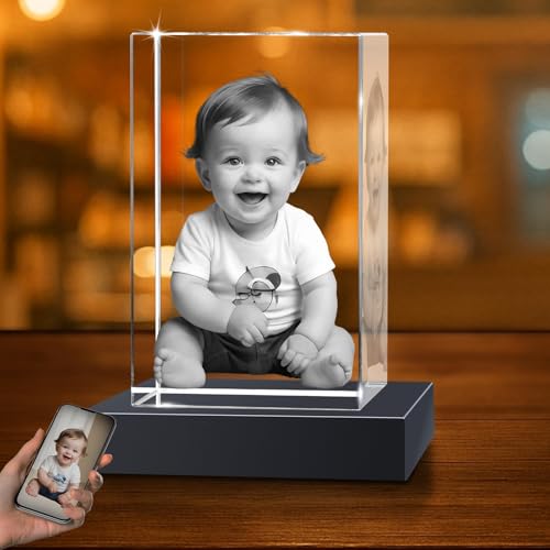 Personalized 3D Crystal Photo Mother’s Day Gift for Mom from Daughter Son, Memorial Keepsake for Loved Ones, Anniversary Birthday Women, Wife, Men, Husband, Grandma, Great Customized With Your Own Photo, Custom Glass 3D Laser Etched Picture Frame