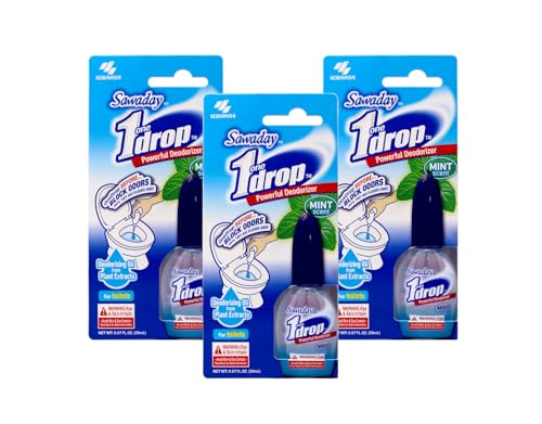 1 Drop Powerful Toilet Deodorizer, Mint Scent, Blocks Odors Until Flushed Away, Deodorizing Oil from Plant Extracts, 0.67 fl oz (Pack of 3)