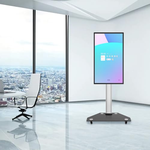 JAV Interaktives Whiteboard Ständer Mobiler Smart Board Ständer Rollbar für 32-55 Zoll Tragbarer Smart Screen mit 4 Feststellbare Räder Höhenverstellbar Bodenständer für Büro Klassenzimmer Zuhause