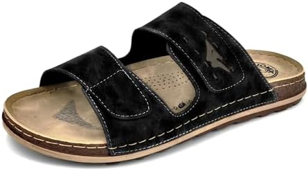 JOMIX Pantoletten Herren Türkische Hausschuhe Clogs Sommer Leder Sandalen mit Klettverschluss Bequeme Pantoffeln Outdoor Slippers